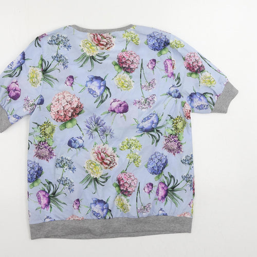 Aniston Casual Womens Blue Floral Polyester Basic Blouse Size 14 Round Neck