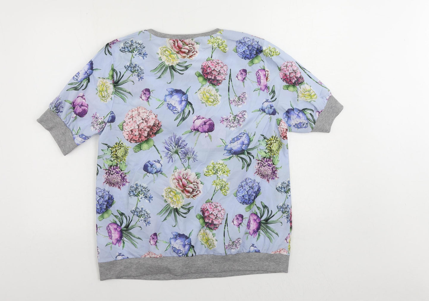 Aniston Casual Womens Blue Floral Polyester Basic Blouse Size 14 Round Neck