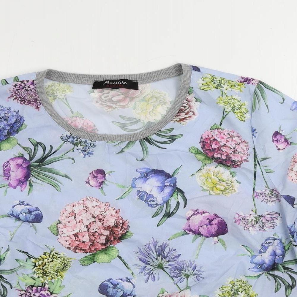 Aniston Casual Womens Blue Floral Polyester Basic Blouse Size 14 Round Neck