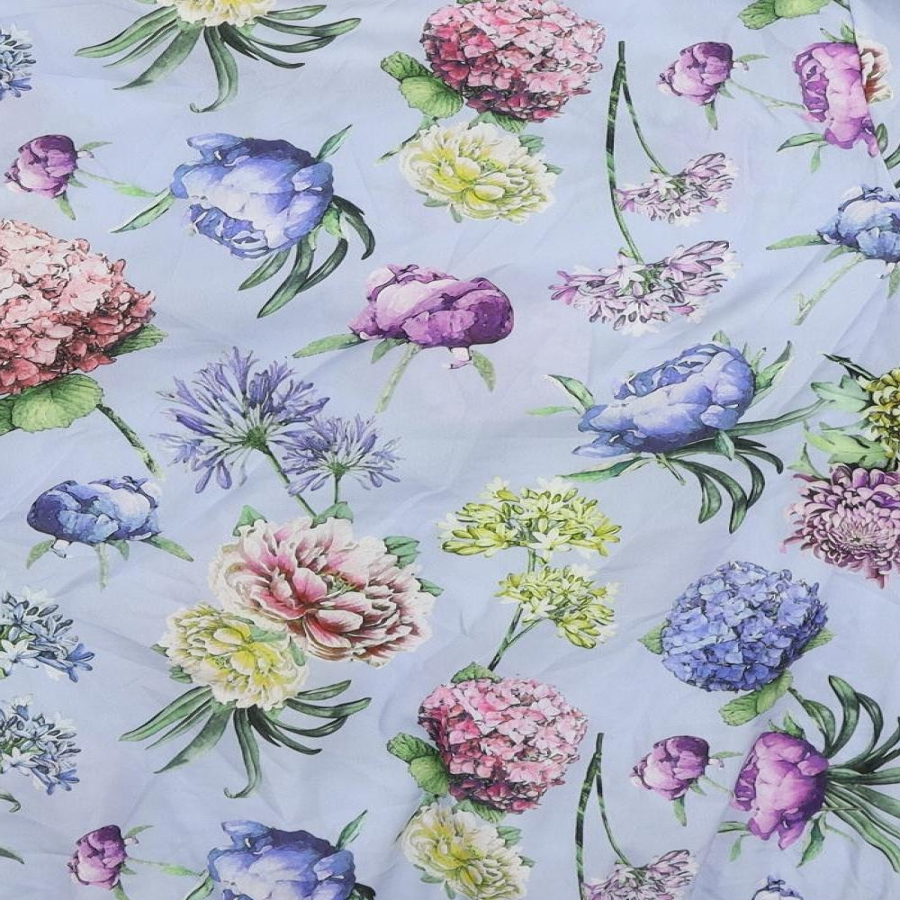 Aniston Casual Womens Blue Floral Polyester Basic Blouse Size 14 Round Neck