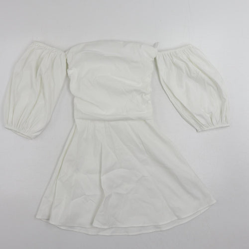 Zara Womens White Polyester Mini Size S Off the Shoulder Zip