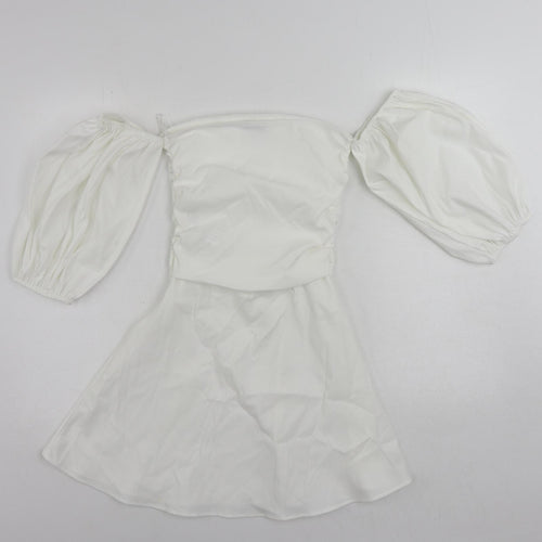 Zara Womens White Polyester Mini Size S Off the Shoulder Zip