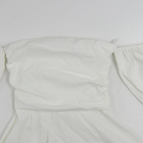 Zara Womens White Polyester Mini Size S Off the Shoulder Zip