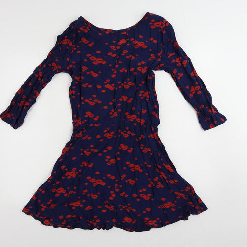 Debenhams Womens Blue Viscose Fit & Flare Size 10 V-Neck Pullover