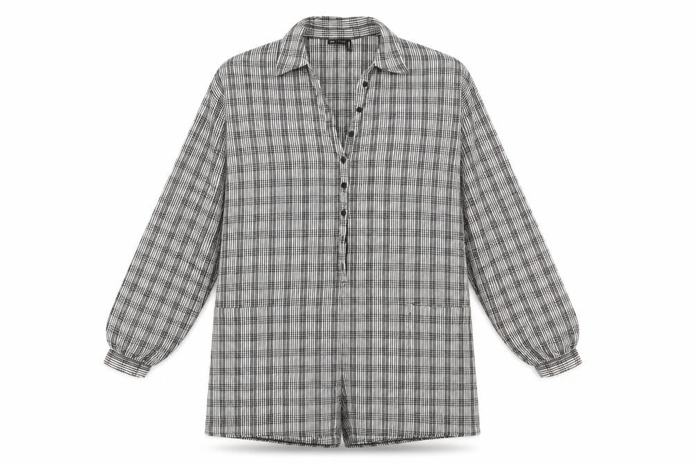 Front view of ASOS women’s grey plaid polyester playsuit one-piece, size UK 10, button - pockets