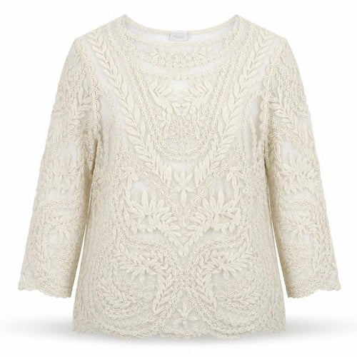 NEXT Womens Ivory Nylon Tunic Blouse Size L Boat Neck - Embroidered