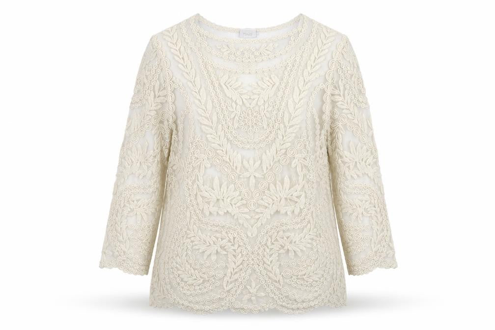 NEXT Womens Ivory Nylon Tunic Blouse Size L Boat Neck - Embroidered