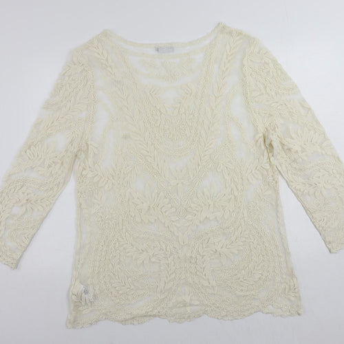 NEXT Womens Ivory Nylon Tunic Blouse Size L Boat Neck - Embroidered