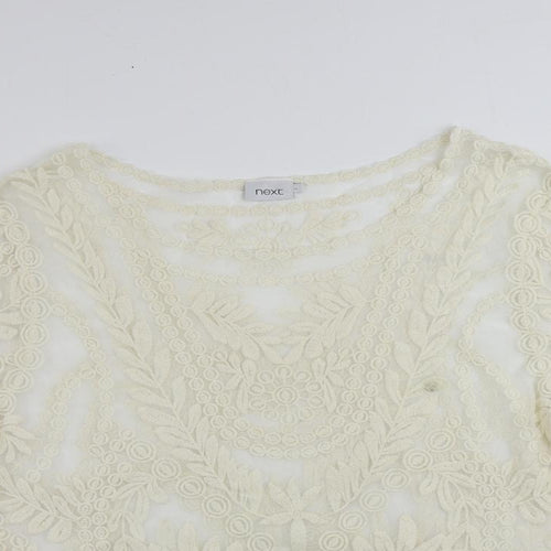 NEXT Womens Ivory Nylon Tunic Blouse Size L Boat Neck - Embroidered