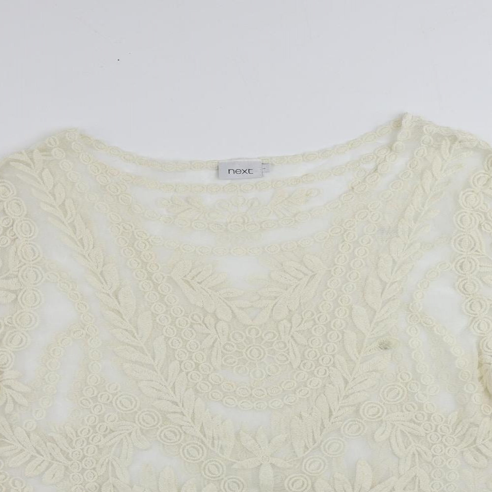 NEXT Womens Ivory Nylon Tunic Blouse Size L Boat Neck - Embroidered