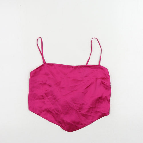 Stradivarius Womens Pink Polyester Cropped Tank Size L Square Neck