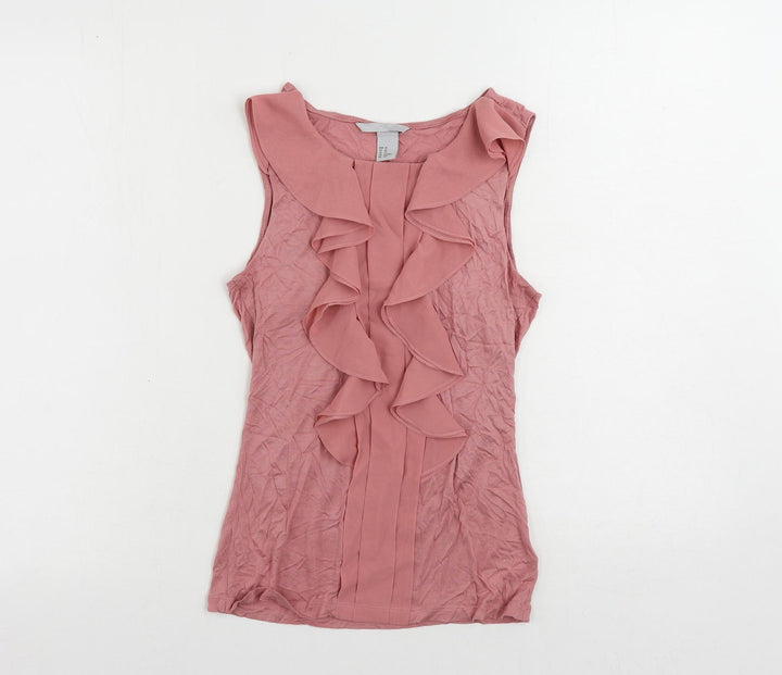 H&M Womens Pink Viscose Basic Tank Size XS Round Neck - Ruffle