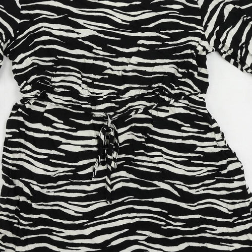 New Look Womens Black Animal Print Viscose Mini Size 10 V-Neck Pullover