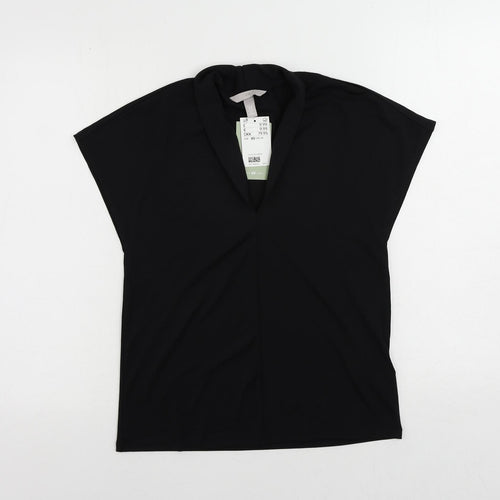 H&M Womens Black Polyester Basic Blouse Size XS V-Neck