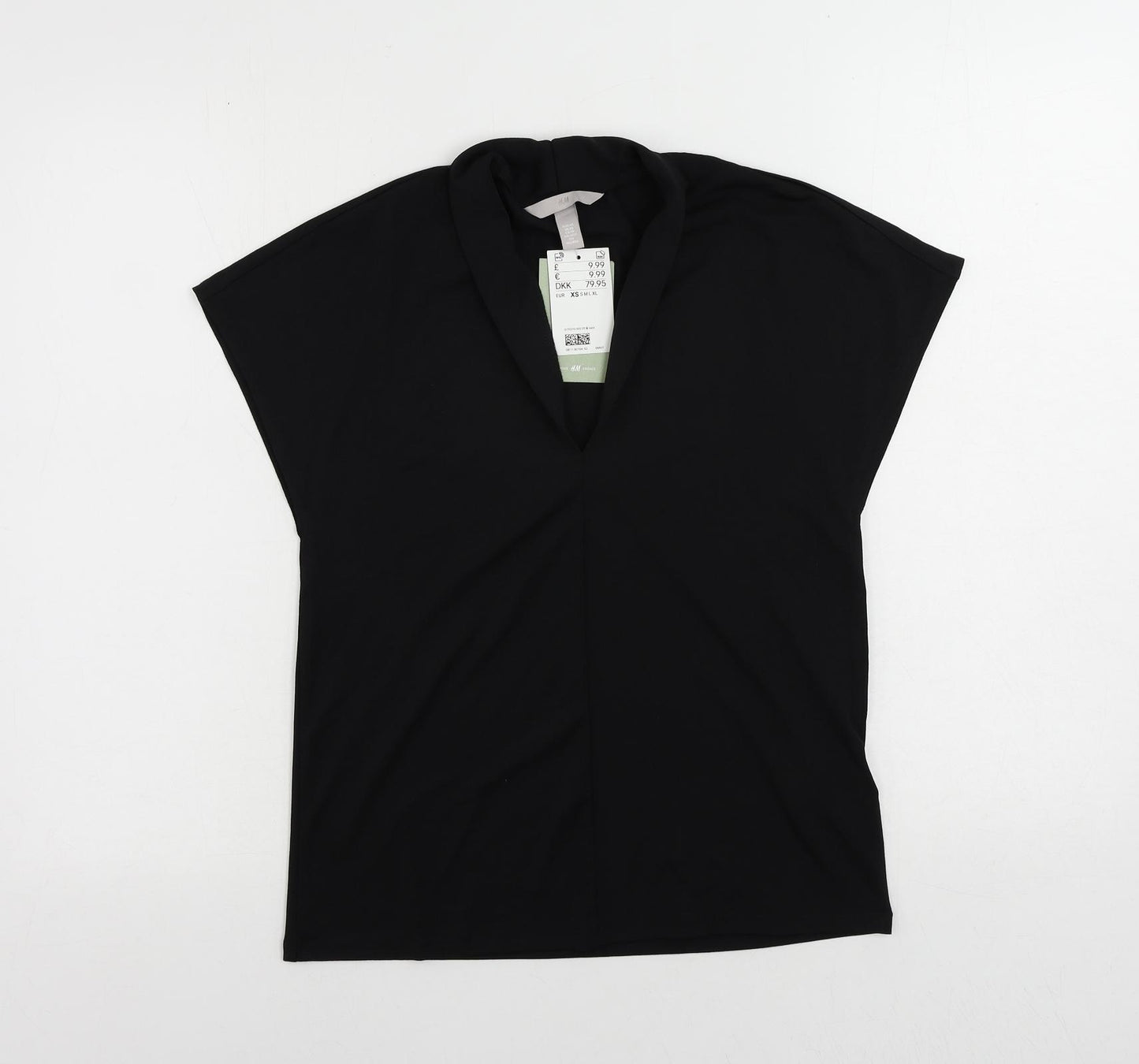 H&M Womens Black Polyester Basic Blouse Size XS V-Neck