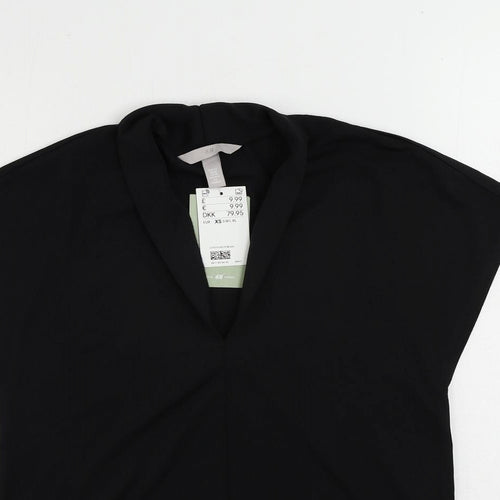 H&M Womens Black Polyester Basic Blouse Size XS V-Neck