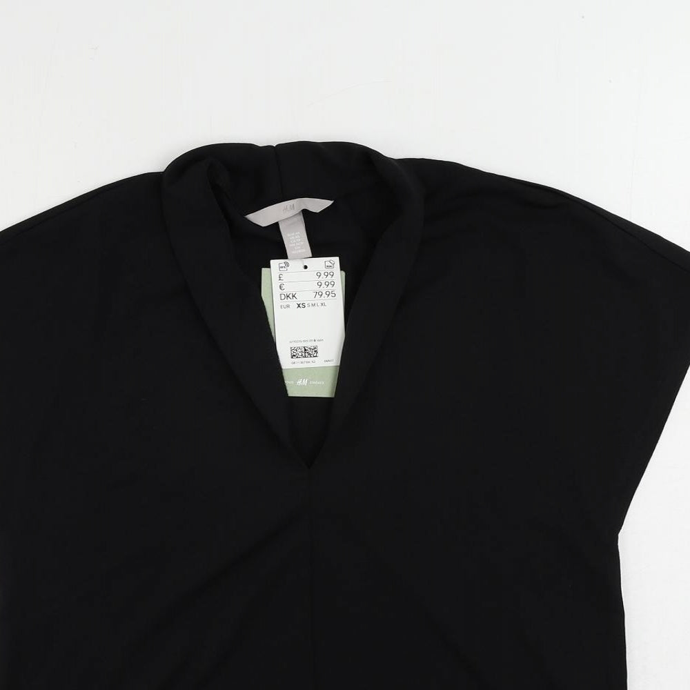 H&M Womens Black Polyester Basic Blouse Size XS V-Neck