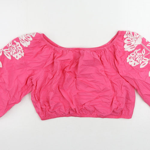 Marks and Spencer Womens Pink Cotton Cropped Blouse Size 18 Off the Shoulder - Embroidered