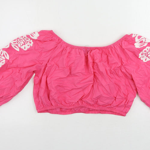 Marks and Spencer Womens Pink Cotton Cropped Blouse Size 18 Off the Shoulder - Embroidered