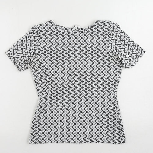 Reiss Womens White Geometric Polyester Basic Blouse Size S Round Neck