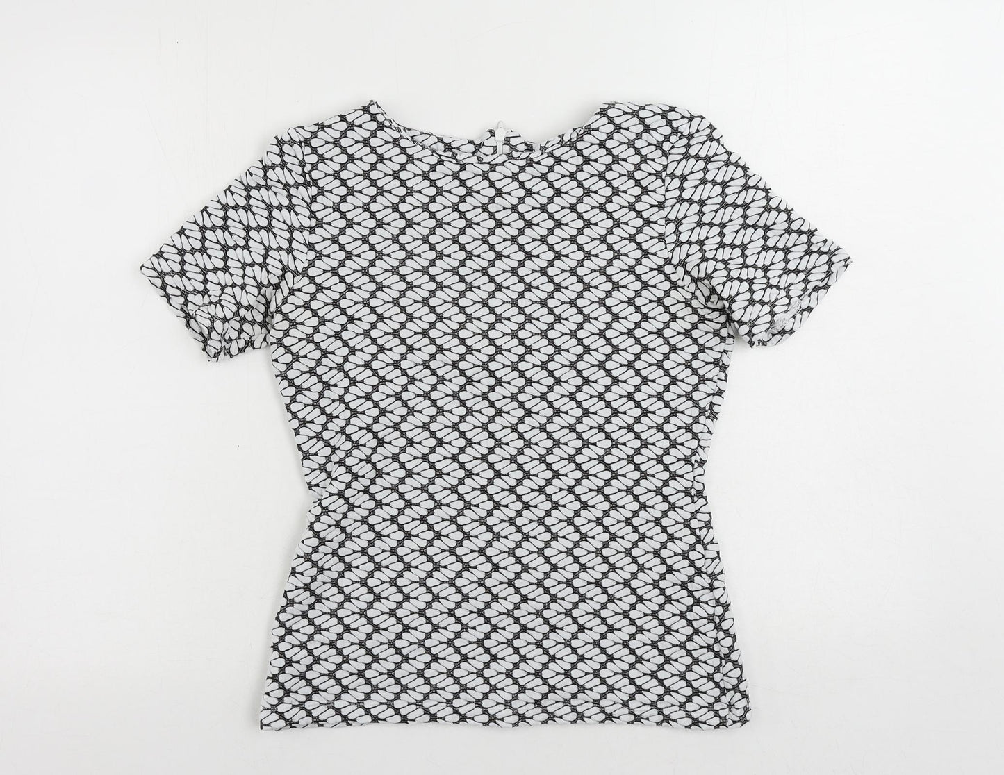 Reiss Womens White Geometric Polyester Basic Blouse Size S Round Neck