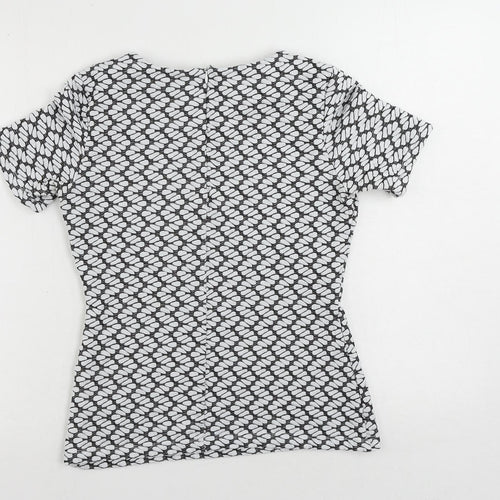 Reiss Womens White Geometric Polyester Basic Blouse Size S Round Neck