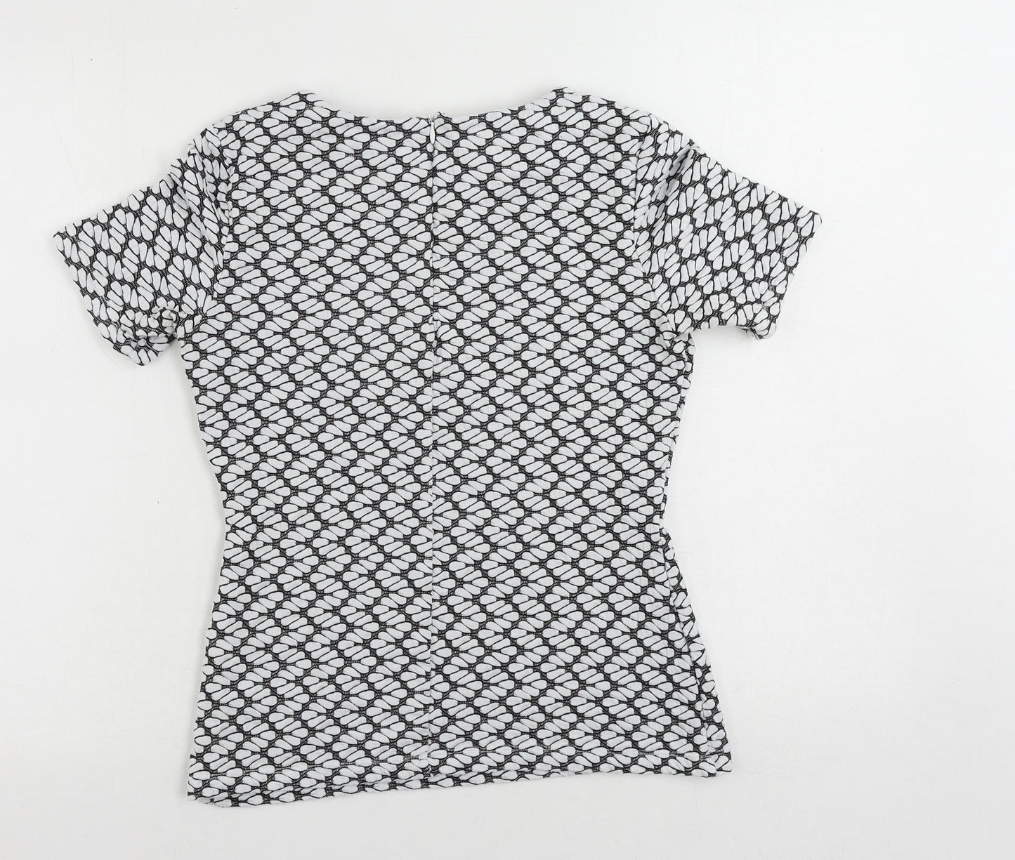 Reiss Womens White Geometric Polyester Basic Blouse Size S Round Neck