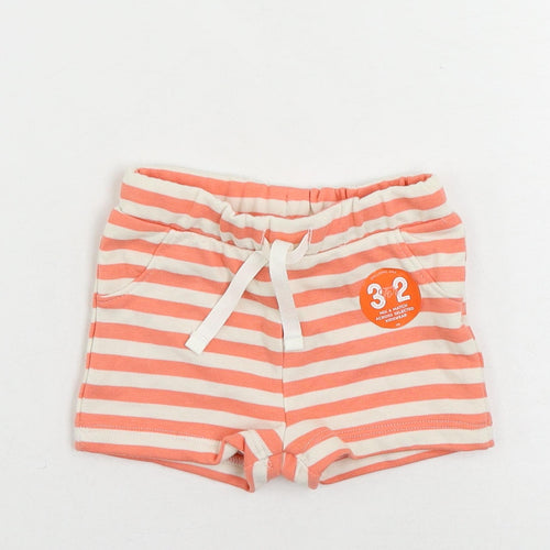 Marks and Spencer Baby Pink Striped Cotton Cropped Trousers Size 3-6 Months Drawstring