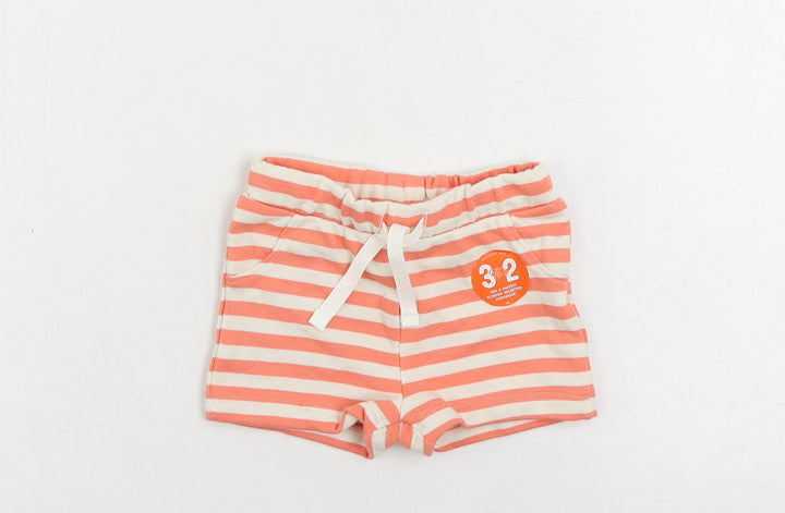 Marks and Spencer Baby Pink Striped Cotton Cropped Trousers Size 3-6 Months Drawstring
