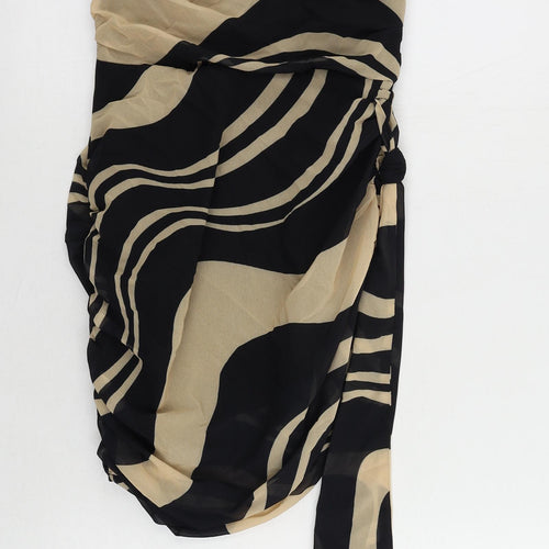 PRETTYLITTLETHING Womens Black Geometric Polyester Mini Size 4 Off the Shoulder Zip - Strapless