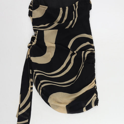 PRETTYLITTLETHING Womens Black Geometric Polyester Mini Size 4 Off the Shoulder Zip - Strapless