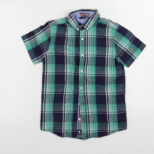 Maine New England Boys Blue Plaid Cotton Basic Button-Up Size 12 Years Collared Button