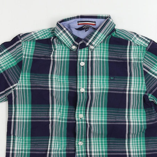 Maine New England Boys Blue Plaid Cotton Basic Button-Up Size 12 Years Collared Button