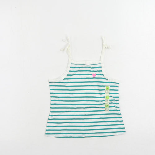 Marks and Spencer Girls Green Striped Cotton Camisole Tank Size 3-4 Years Square Neck Pullover