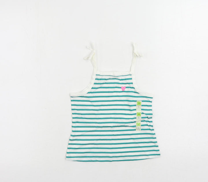 Marks and Spencer Girls Green Striped Cotton Camisole Tank Size 3-4 Years Square Neck Pullover