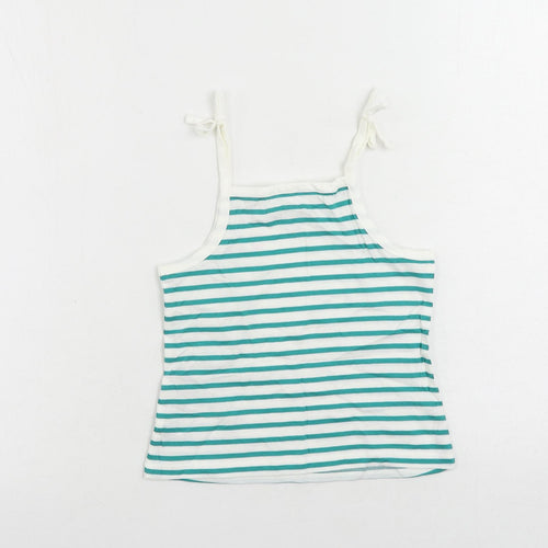 Marks and Spencer Girls Green Striped Cotton Camisole Tank Size 3-4 Years Square Neck Pullover