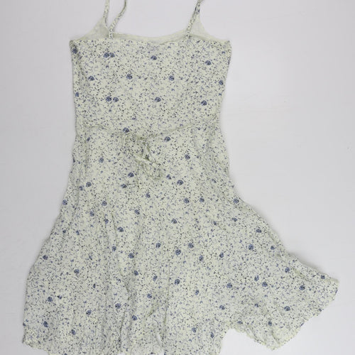 Joe Browns Womens White Floral Cotton Skater Dress Size 12 Scoop Neck Zip