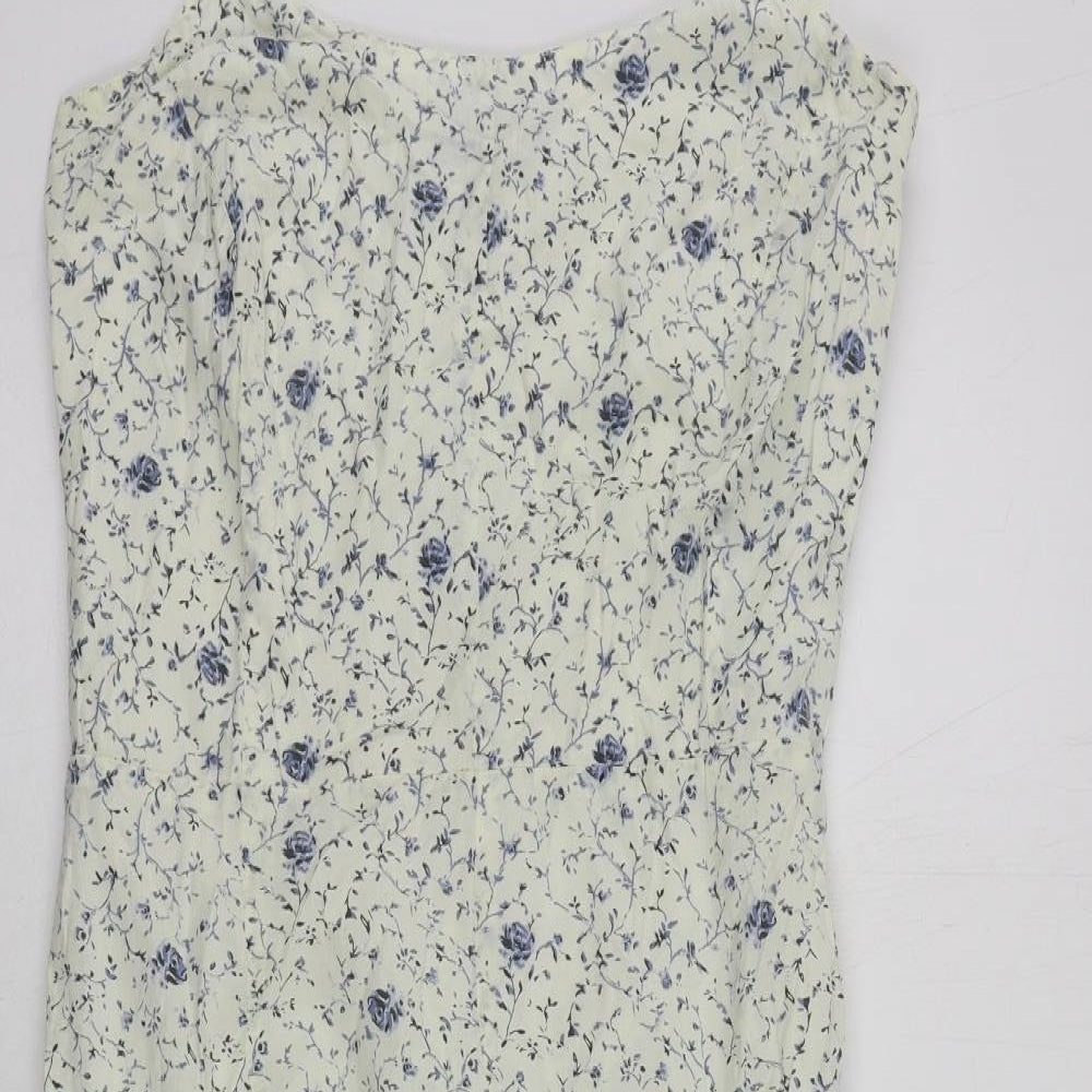 Joe Browns Womens White Floral Cotton Skater Dress Size 12 Scoop Neck Zip