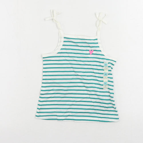 Marks and Spencer Girls Green Striped Cotton Camisole T-Shirt Size 5-6 Years Square Neck Pullover