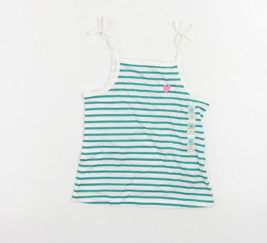 Marks and Spencer Girls Green Striped Cotton Camisole T-Shirt Size 5-6 Years Square Neck Pullover