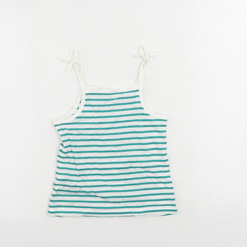 Marks and Spencer Girls Green Striped Cotton Camisole T-Shirt Size 5-6 Years Square Neck Pullover