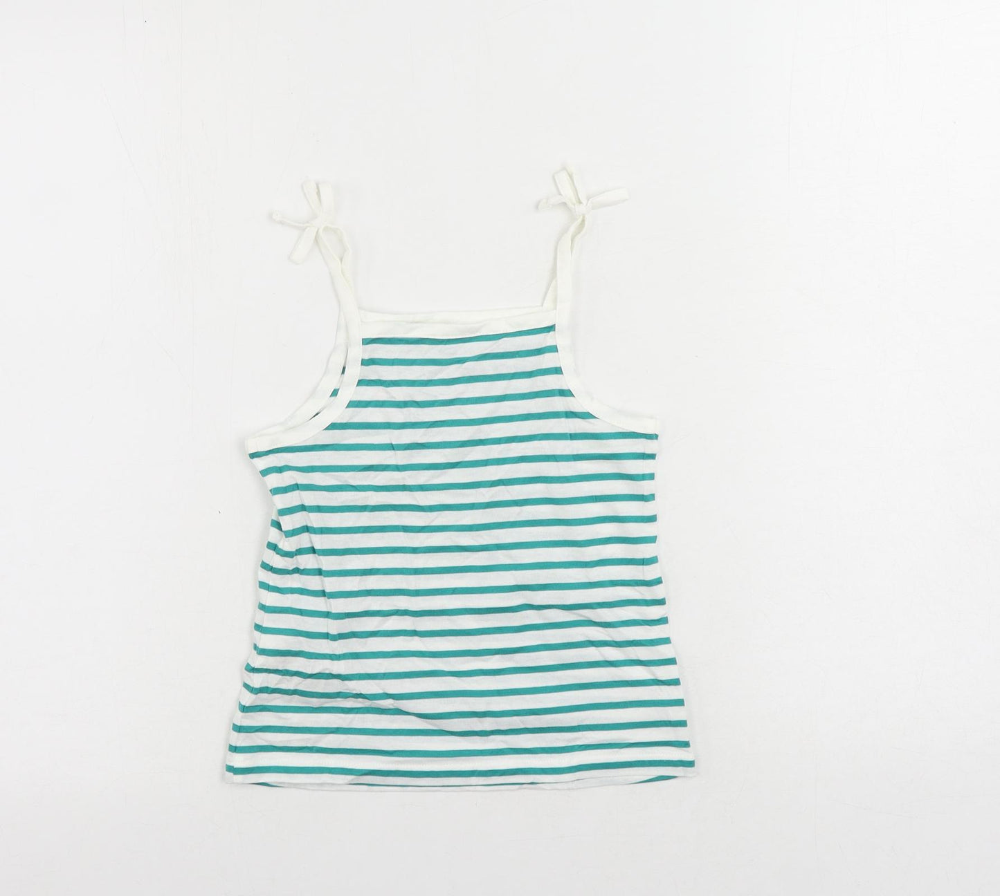 Marks and Spencer Girls Green Striped Cotton Camisole T-Shirt Size 5-6 Years Square Neck Pullover