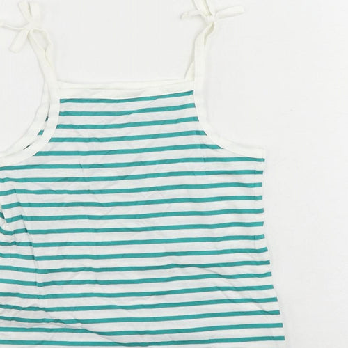 Marks and Spencer Girls Green Striped Cotton Camisole T-Shirt Size 5-6 Years Square Neck Pullover