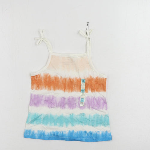 Marks and Spencer Girls Multicoloured Striped Cotton Camisole Tank Size 5-6 Years Square Neck Pullover - Tie Dye