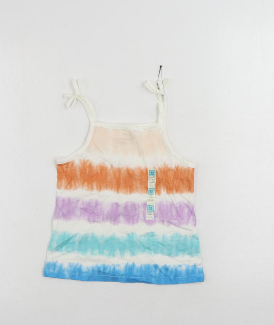 Marks and Spencer Girls Multicoloured Striped Cotton Camisole Tank Size 5-6 Years Square Neck Pullover - Tie Dye