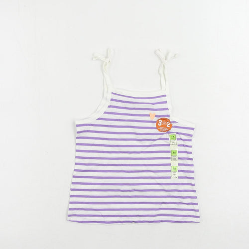 Marks and Spencer Girls Purple Striped Cotton Camisole Tank Size 3-4 Years Square Neck Pullover
