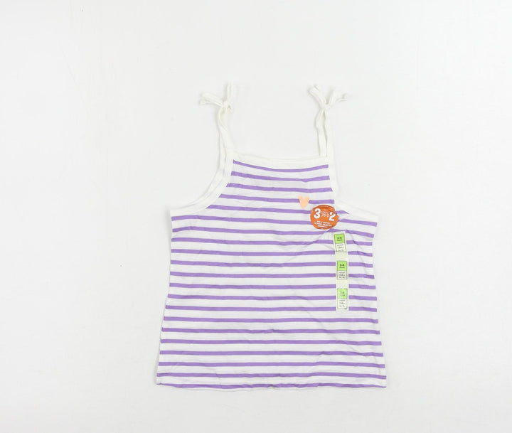 Marks and Spencer Girls Purple Striped Cotton Camisole Tank Size 3-4 Years Square Neck Pullover