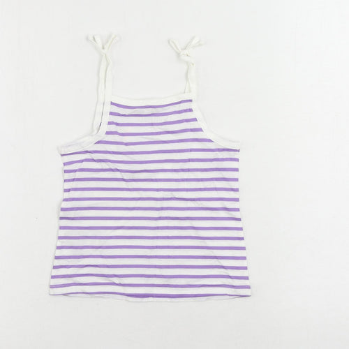 Marks and Spencer Girls Purple Striped Cotton Camisole Tank Size 3-4 Years Square Neck Pullover