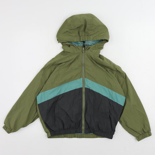 Marks and Spencer Boys Green Colourblock Windbreaker Jacket Size 8-9 Years Zip - Hooded