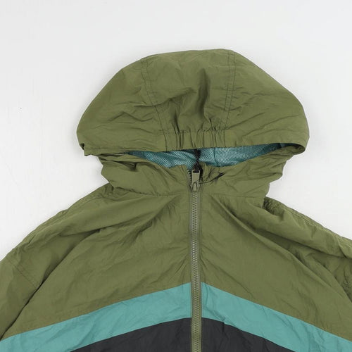 Marks and Spencer Boys Green Colourblock Windbreaker Jacket Size 8-9 Years Zip - Hooded